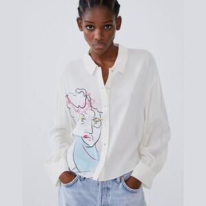 Zara White Graphic Shirt